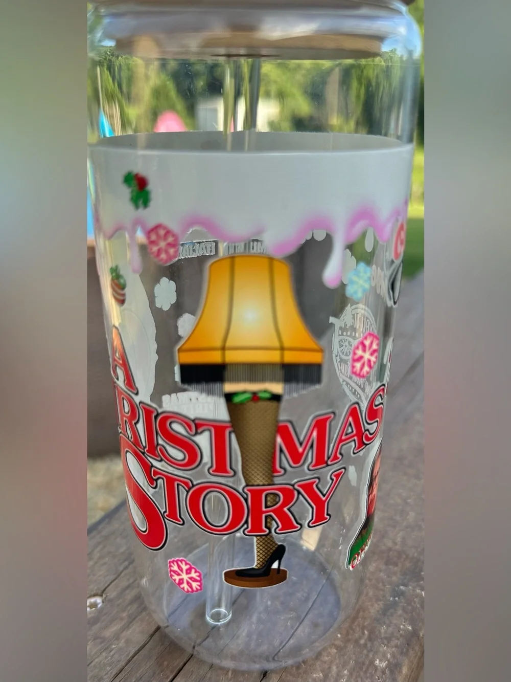 A Christmas Story Can Glass - 20 Oz/Glass Straw & Bamboo Lid